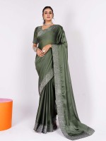 Dusty Green Rangoli Silk Saree